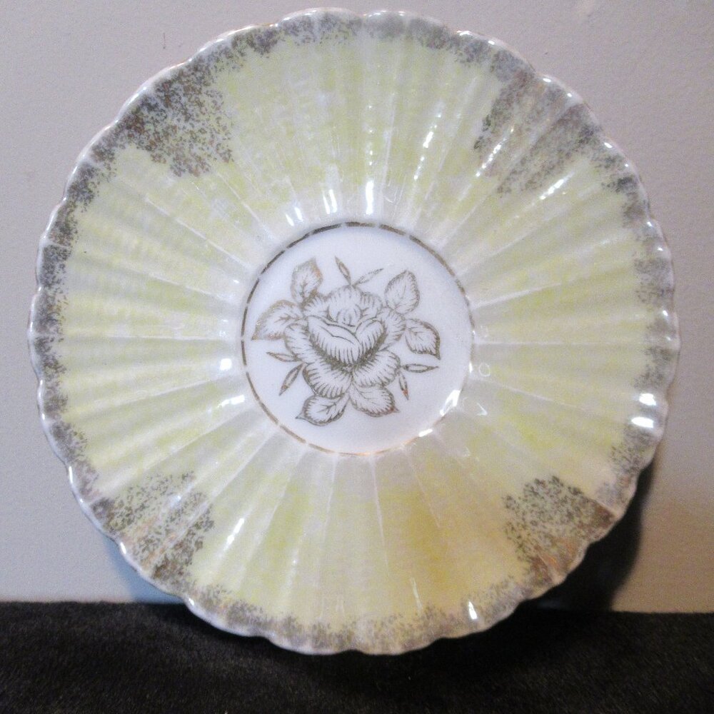 Vintage Lefton China Metallic Rose Saucer